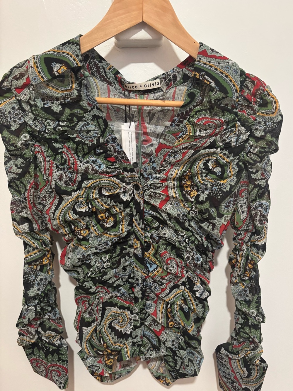 Alice + Olivia Portia Mesh Button Blouse